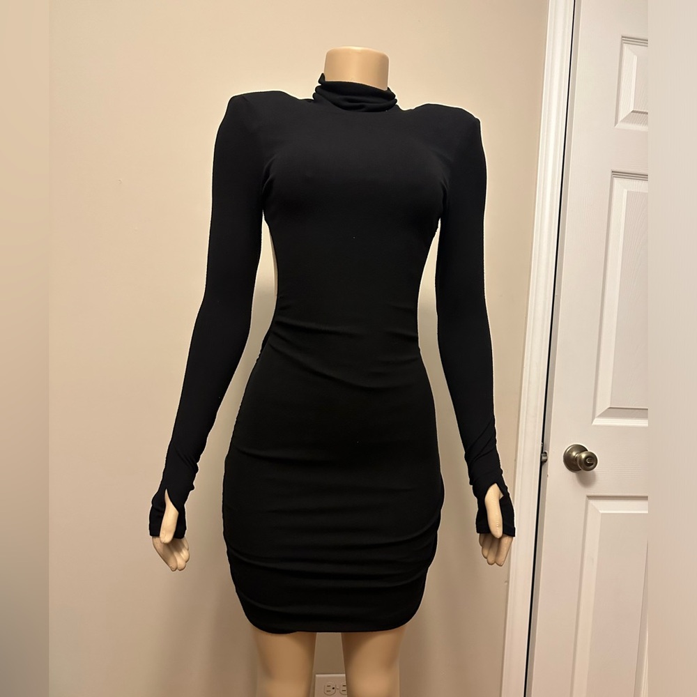 Black Turtle Neck Open Back Dress By Fashion Nova